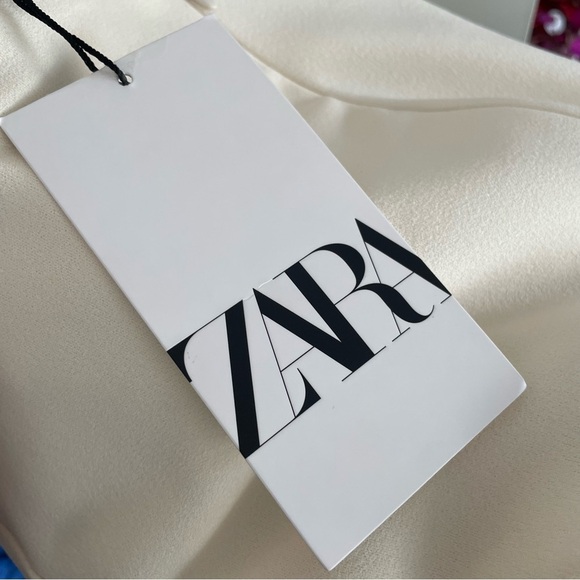 Zara Ruched Deep V Plunge Mini Dress Cream Long Sleeves Bodycon Size Small NWT - Picture 10 of 10